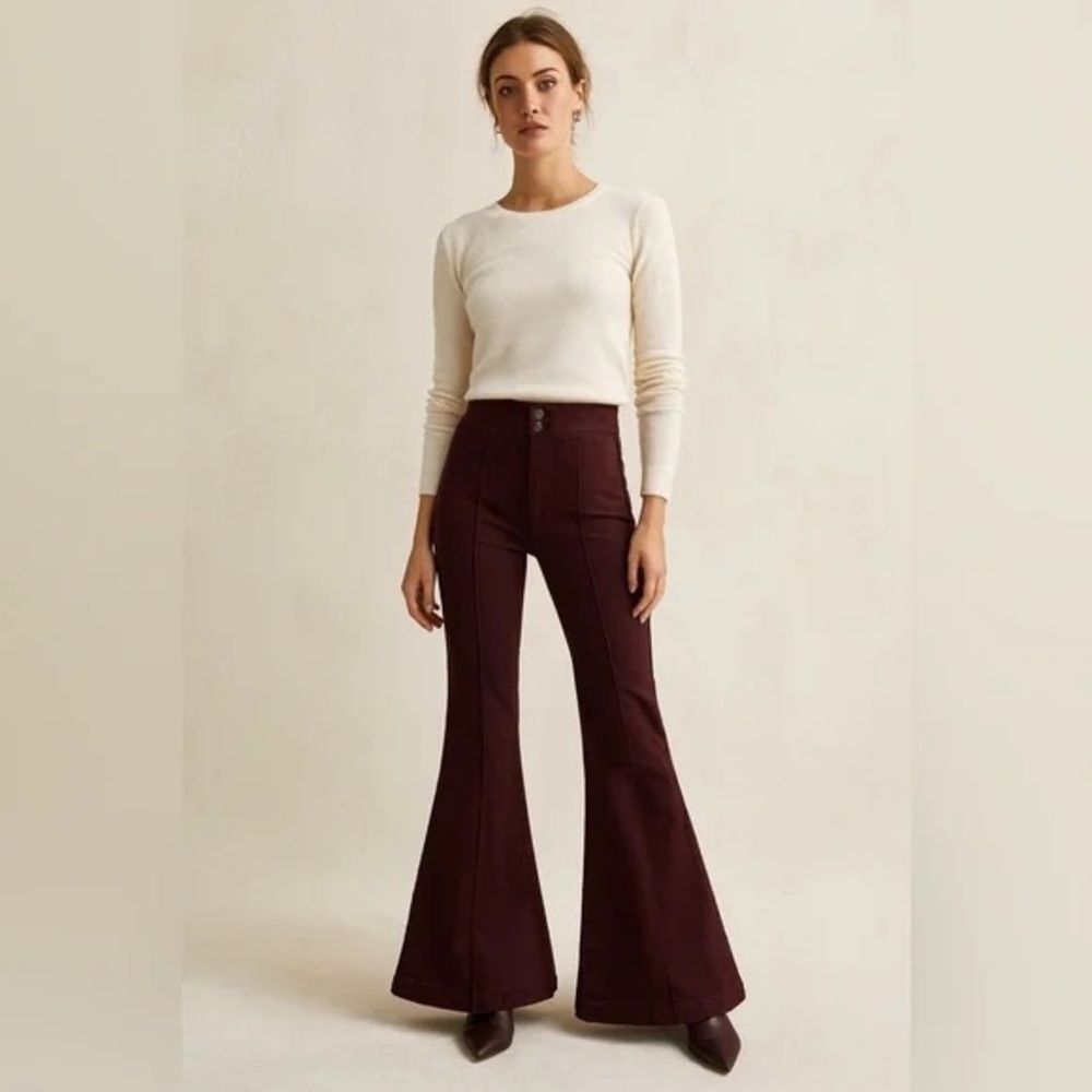 NWT Vigoss Harlow Trouser Flare Size 30 Burgundy/Wine